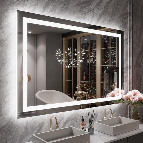 LOAAO LED Bathroom Mirror - 55X36 Inch, Dimmable & Anti-Fog, Backlit & Front Lit, Tempered Glass