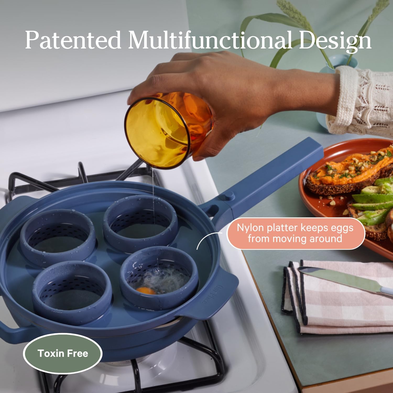 Our Place Silicone Egg Poacher Set - Easy Poaching with Fail-Proof Water Bath Design | BPA-Free, Dishwasher Safe | Includes Sturdy Nylon Platter & Perforated Cups | Spice