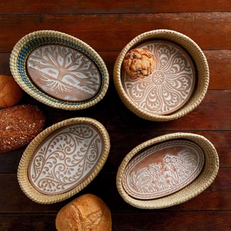 Better World Bio Bread Basket with Terracotta Warmer, Bread Basket for Serving, Sized 12.5" w x 8.5" d x 3.5" h, Nature Inspired Tree of Life Design