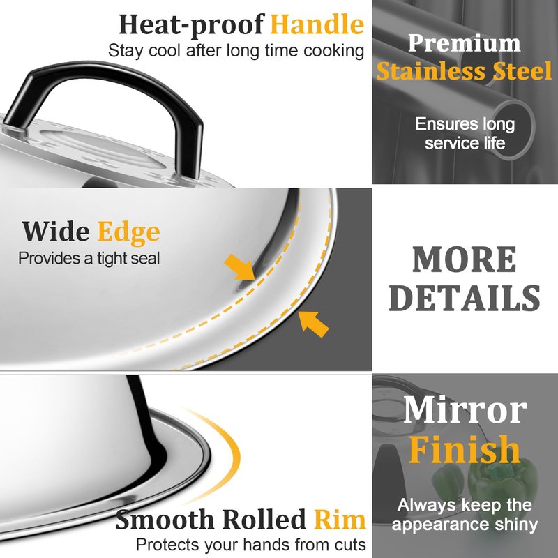 11.5 in Cheese Melting Dome Set of 2, Joyfair Basting Cover for Griddle, Stainless Steel Melt Lid with Heat-Proof Handle, Heavy Duty Griddle Accessories for Outdoor Flat top Grilling, Dishwasher Safe