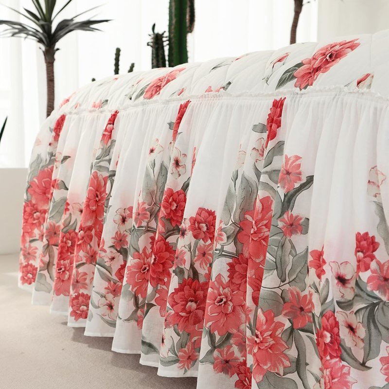 EVENHUG Ruffle Skirt King Size Bedspread Set Red Floral 100% Cotton Quilt Bedding Sets with Pillow Shams Lightweight Soft Coverlet Bed Spreads Sets 3 Piece (King, 78"x80")