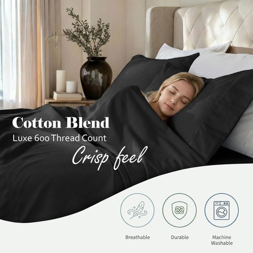 SUPERIOR Polka Dot Sheet Set, Cotton Blend Bedding Sets, Soft and Wrinkle Resistant Sheets with Deep Fitting Pockets - Twin, Black