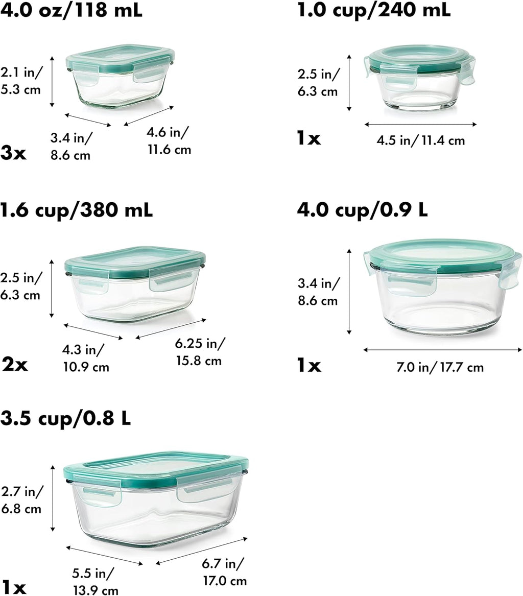 OXO Good Grips 16-Piece Airtight Glass Container Set - Smart Seal Everyday Storage Solution