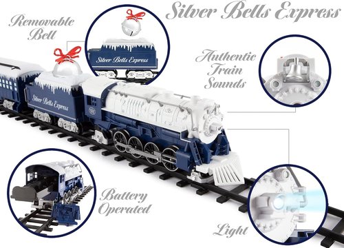 Lionel Battery-Operated Toy Train Set - Silver Bells Express with Remote, Lights & Sounds for Kids 4+