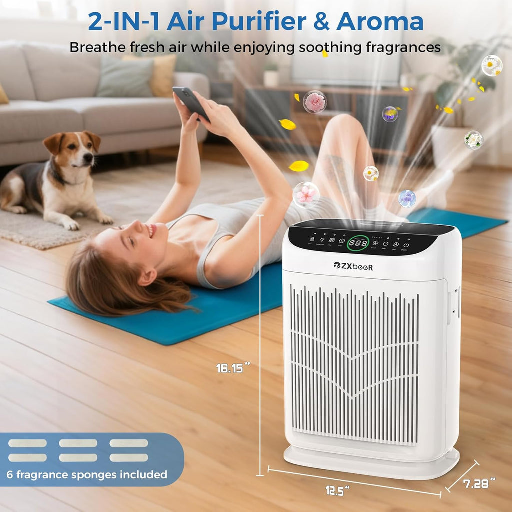ZXBEER HEPA Air Purifier - Double-Sided Design with Washable Filter & PM2.5 Sensor | Ideal for Large Rooms Up to 3000 Ft² (White)
