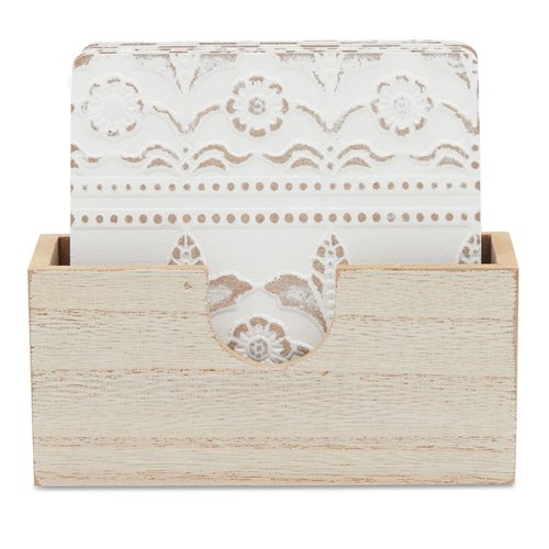 Juvale Wooden Coasters Set of 6-3.8 in, White, Square, Farmhouse Style - Coaster Holder for Coffee Table & Bar Decor - Kitchen & Living Room Decor