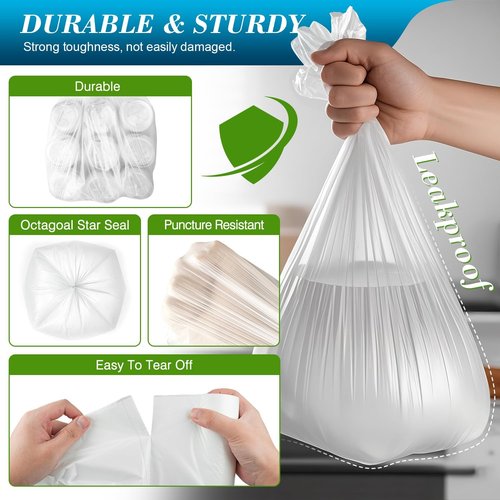 Charmount Small Trash Bags - 2-4 Gallon, 1000 Count, Unscented White Plastic Wastebasket Liners
