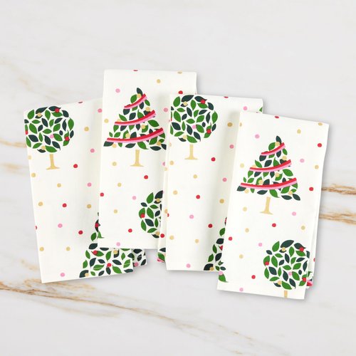 kate spade new york Holiday Confetti Cloth Napkins 4-Pack Set, 100% Cotton with Metallic Print, Machine Washable, Cream/Green, 20"x20"