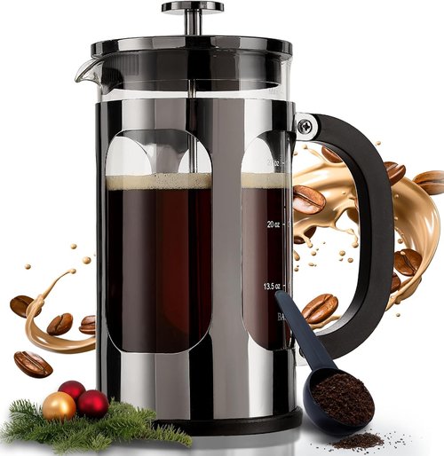 BAYKA French Press Coffee Maker - 34 Ounce Cold Brew Pot | Durable 304 Stainless Steel & Borosilicate Glass
