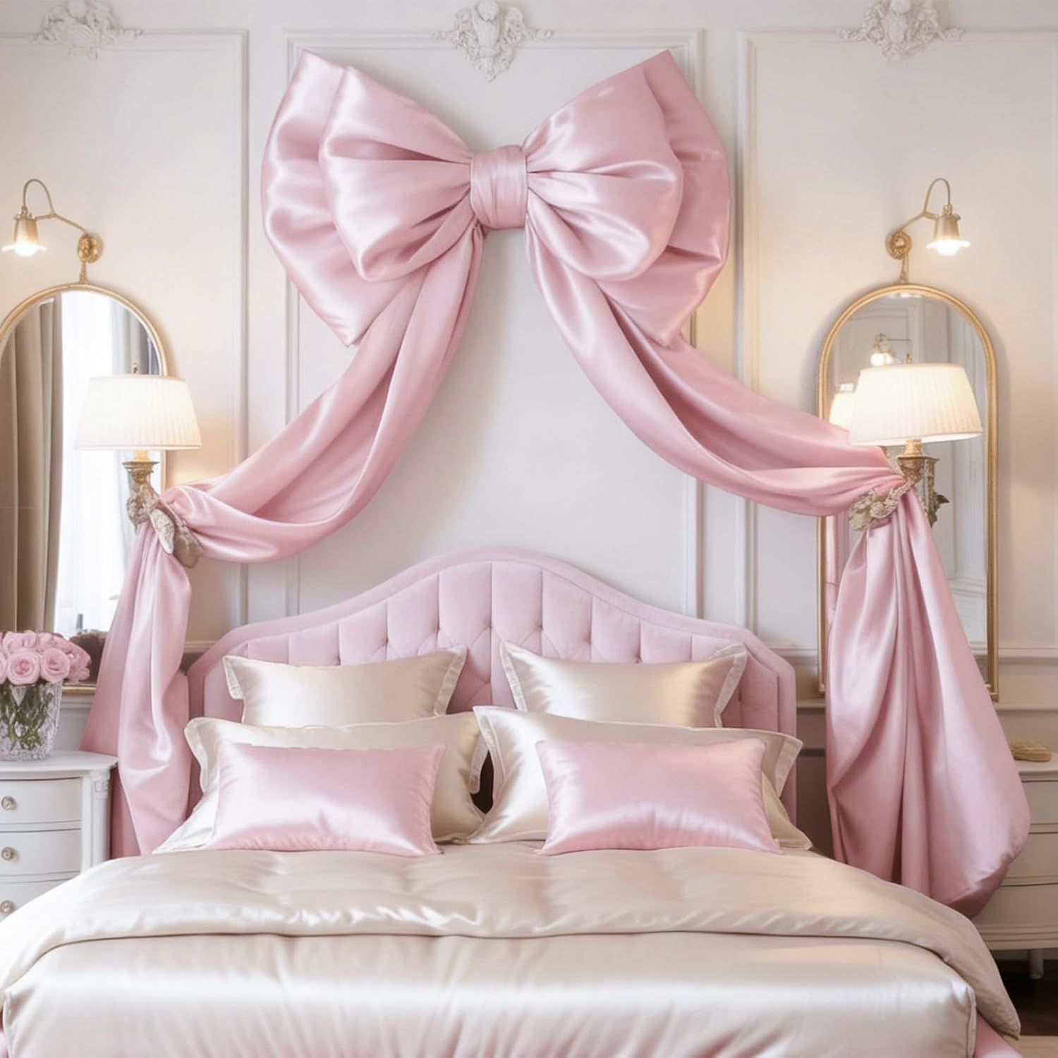 Skiennix Giant Pink Bow Christmas Tree Topper - 75x19 Inch Decor for Coquette Rooms & Parties
