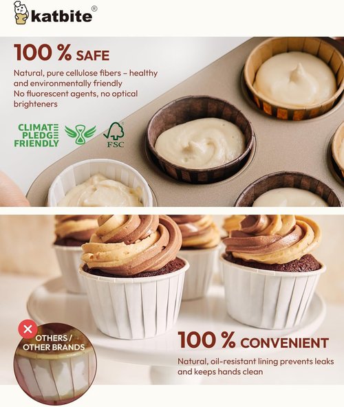 Katbite Cupcake Liners - Heavy Duty Greaseproof Baking Cups | 150PCS Standard Size for Christmas & Birthdays