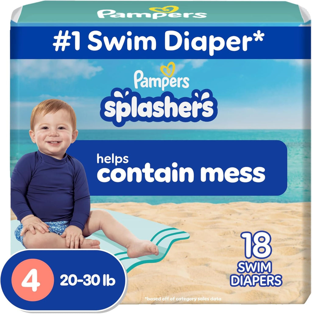 Pampers Swim Diapers - Splashers Size 4 | 18 Count Gap-Free Disposable Baby Swimming Pants