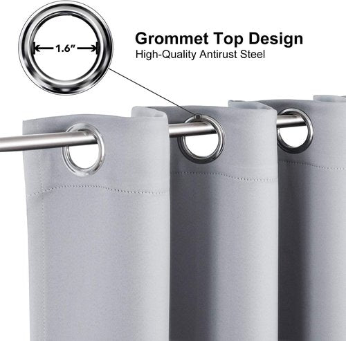 ChrisDowa Grommet Blackout Curtains - Thermal Insulated Room Darkening Panels, Light Grey, 52 x 84 Inch