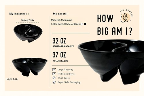 VALLENWOOD Never Soggy Cereal Bowl. Black x2. Divided. Cereal Bowl Separated. Unbreakable Melamine. Two sided bowl. Anti Soggy. Separate. Ideal for Snack And Salsa