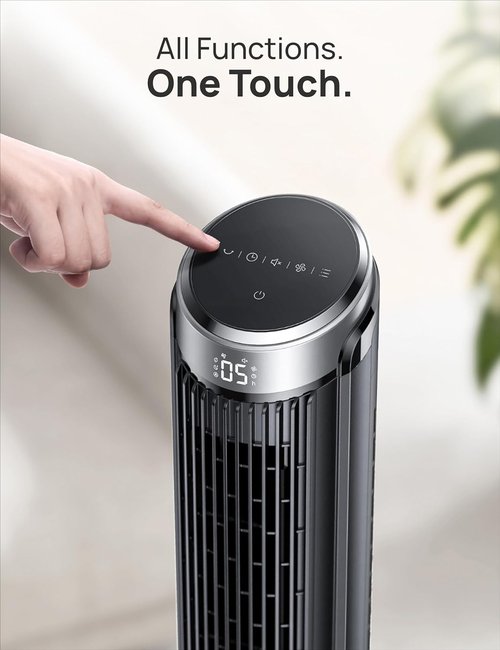 DREO Tower Fan - 90° Oscillating Cooling Fan with 5 Speeds & 12-Hour Timer | 40" Quiet Floor Fan in Black