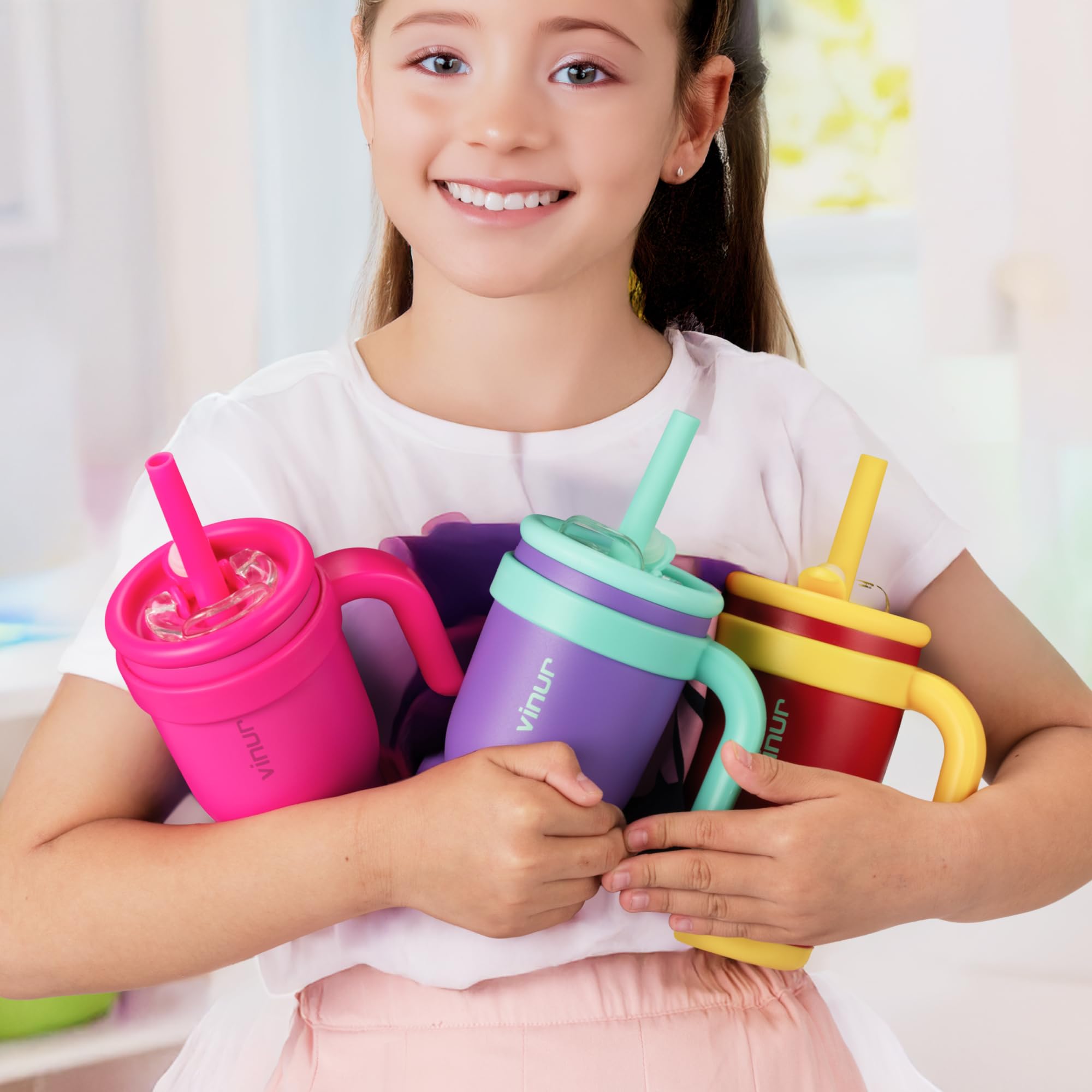 VINUR Insulated Tumbler with Handle 17 oz Stainless Steel Double Wall Vacuum Tumbler Travel Water Cup with Lid and Straw(Canyon Red-Navy)