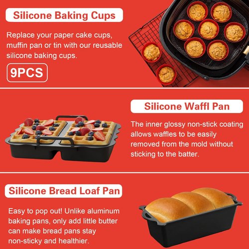Chefman Air Fryer Accessories Set - 2-In-1 Silicone Liners & Paper Liners for 8QT & 9QT Models