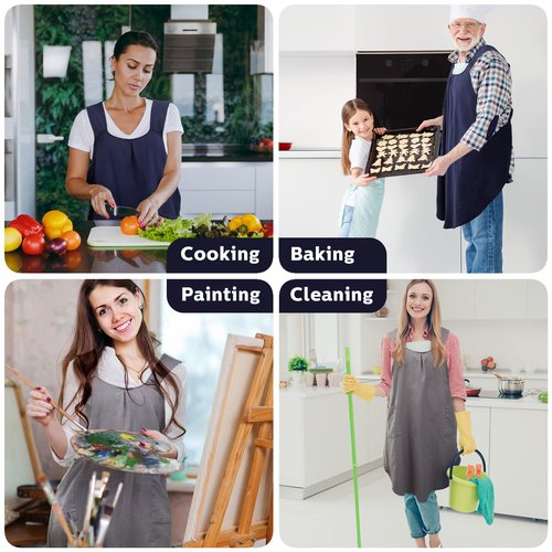 JaGely 2 Pack Japanese Linen Cross Back Aprons Kitchen Cooking Aprons for Women Men with 2 Pockets Cute Gardening Apron Dress for Cooking, Baking, Cleaning and Painting (Navy, Grey)