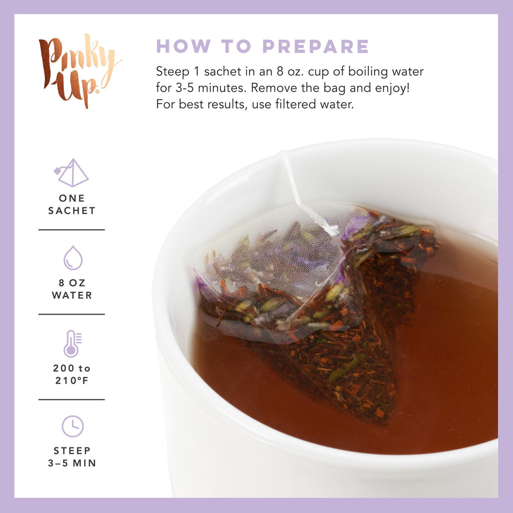 Pinky Up Honey Lavender Rooibos Tea, Full Leaf Herbal Tea with Flowers, Naturally Caffeine-Free, Compostable Pyramid Sachets, Floral and Sweet, 1.6 oz, 15 Sachets