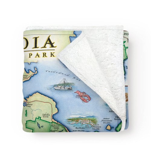 Xplorer Maps Acadia National Park Fleece Blanket | 58" x 50" Throw Blanket | Hand-Drawn Original Art |
