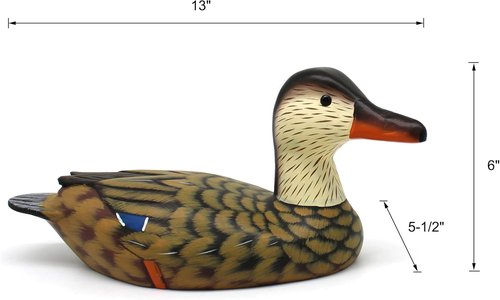 CVHOMEDECO Mallard Duck Decor - Hand Engraved & Painted Wood Figurine, 13 Inch, Brown Accent