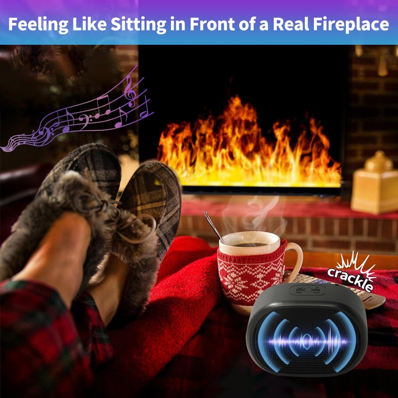 GUSUCIN Fireplace Crackling Sound Maker for Electric Fireplace, Rechargeable Realistic Fireplace Sound Box, Fire Crackler Sound System for Gas Fireplace, Winter Sleep White Noise Machine, Black