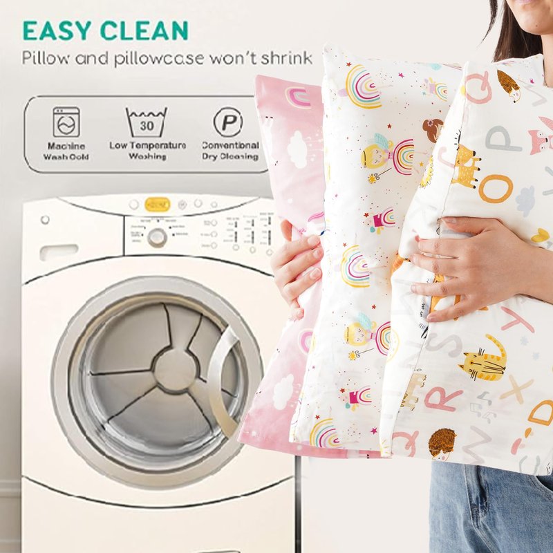 Bunnikins & Clover Toddler Pillows with Pillowcase, 13"x18" Soft Cotton Kid Pillows for Sleeping, Bedding Small Pillow for Boys and Girls Aged 2-5 Years