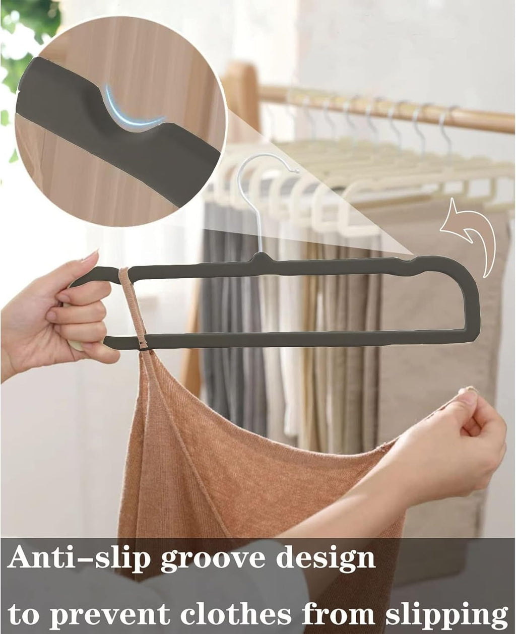 Velvet Pants Hangers by Perchas Terciopelo - Non-Slip 20 Pack for Space-Saving Closet Organization - 360° Rotatable Hook (Black)
