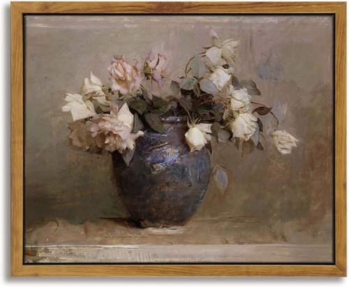 InSimSea Framed Canvas Print - Classical Roses in Vase Oil Painting for Home Decor | 8x10in