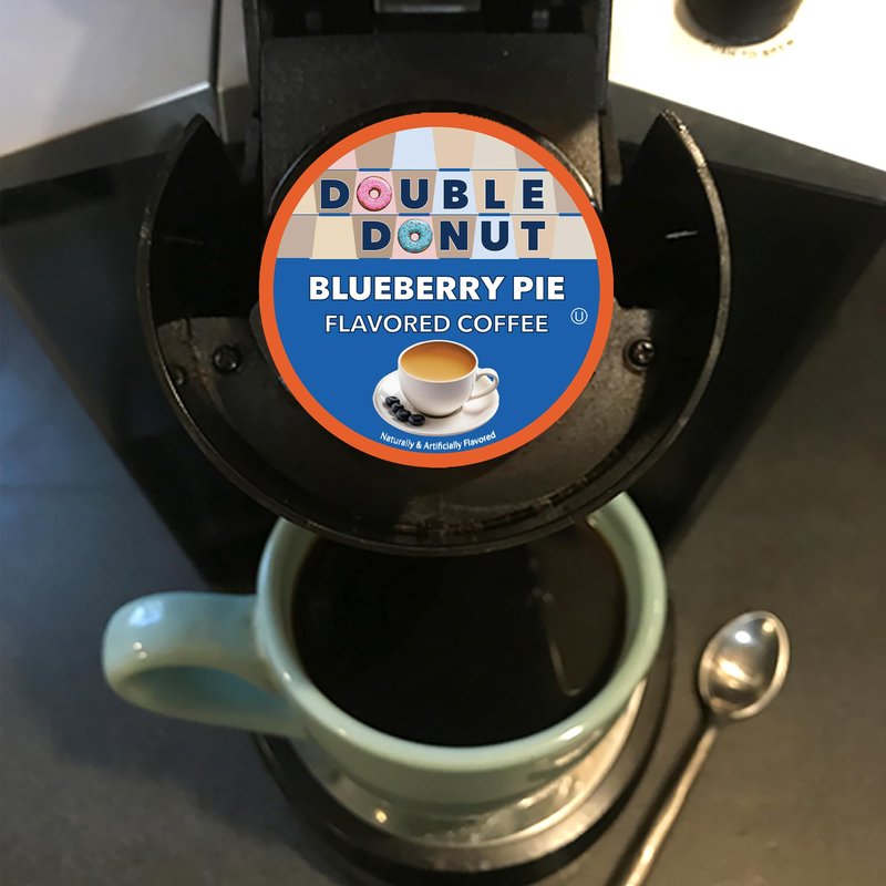 Double Donut Coffee Blueberry Coffee Pods, Single Serve Blueberry Flavored Coffee Pods, Medium Roast Coffee for Keurig K Cups Brewers, 24 Count