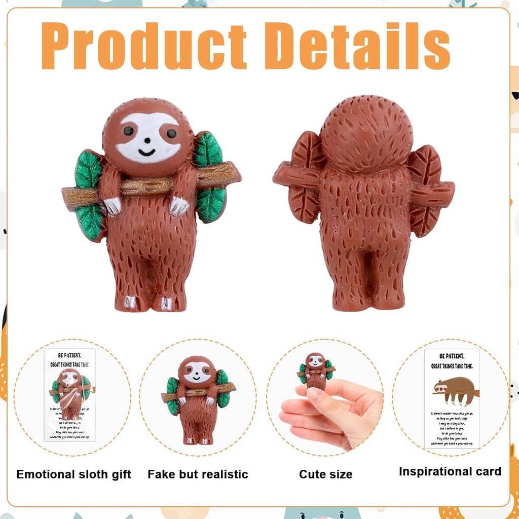 Skiennix Sloth Gifts - 30 Set Emotional Support Mini Resin Animals with Positive Cards | Perfect for Coworkers & Friends