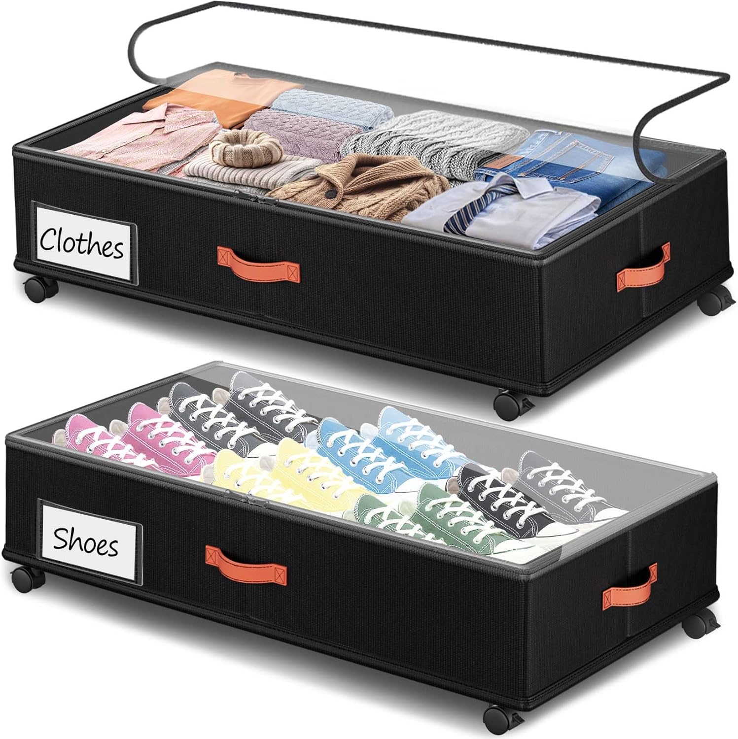 Under Bed Storage Containers by [Brand Name] - 66L Rolling Drawers with Clear Lids | 2-Pack for Clothes & Shoes (30” L x 16.2” W x 7.5” H)