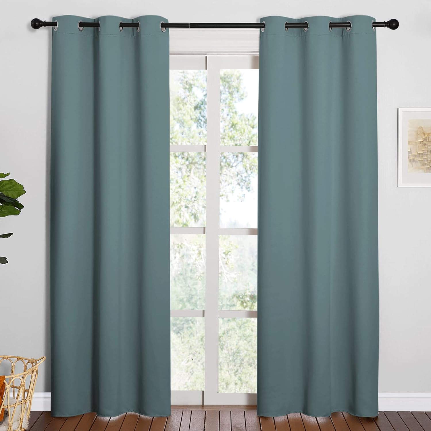 NICETOWN Blackout Curtains - Noise Reducing & Thermal Insulated Drapes | Greyish Blue, 2 Panels (W42 x L84-Inch)