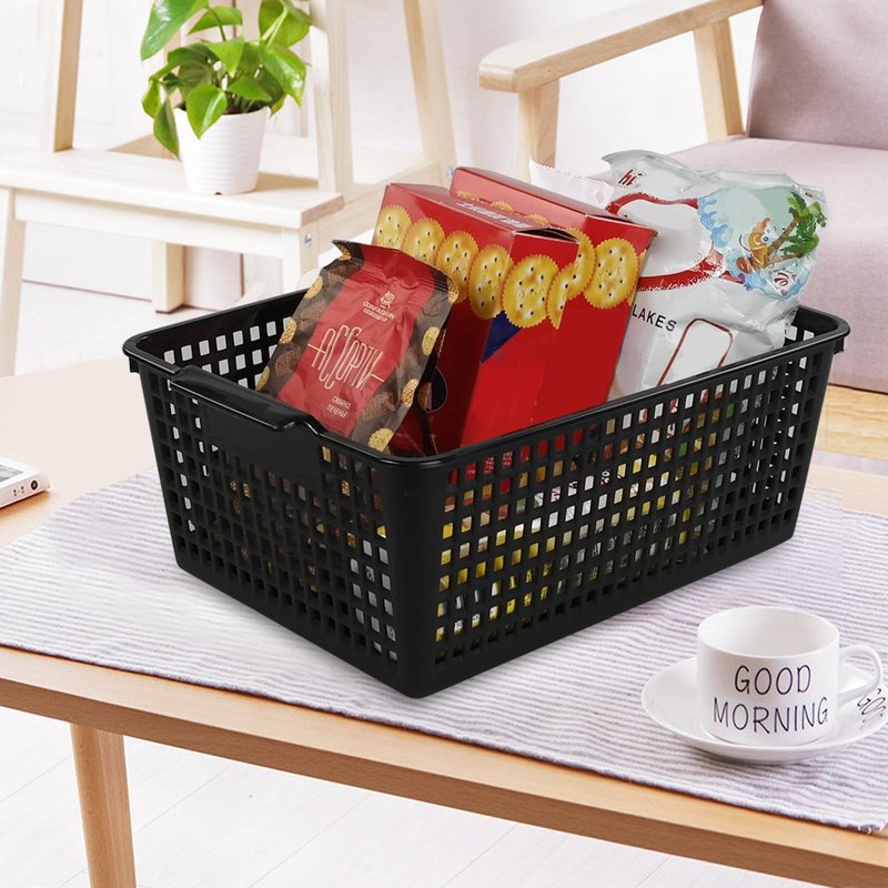 Begale Large Plastic Storage Bins Basket Organizer, Black, Set of 3