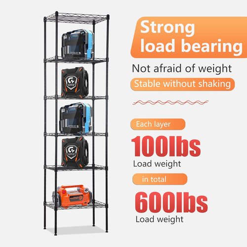 FDW 6-Tier Wire Shelving Unit - Adjustable Metal Pantry Storage Rack for Kitchen & Garage | Black 17"L x 12"W x 64"H
