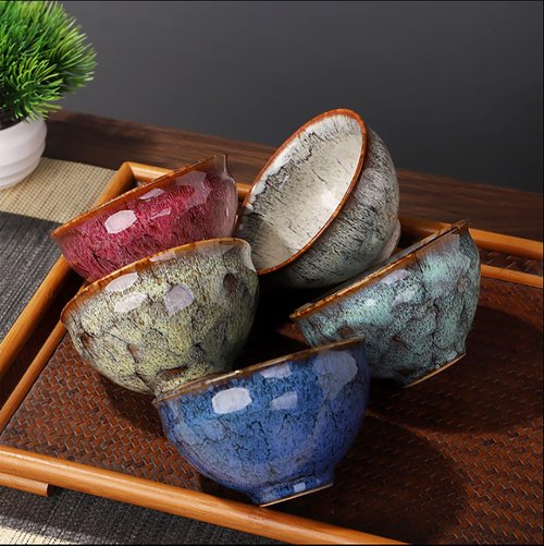 Lxuwbd Ceramic Chinese Kung Fu Tea Set, Japanese Style Tea Cup, Yerba Mate Tea Set, 5pcs Ceramic Mate Cup Set, Tea Cup