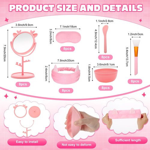 giftlyze 88 Pcs Spa Party Favor Supplies Bulk, Include Pink Basket, Mixing Bowl Set, Mirror, Headband, Scrunchies, Hair Brush, Loofah, Disposable Slipper for Spa Sleepover Birthday Party (Pink)