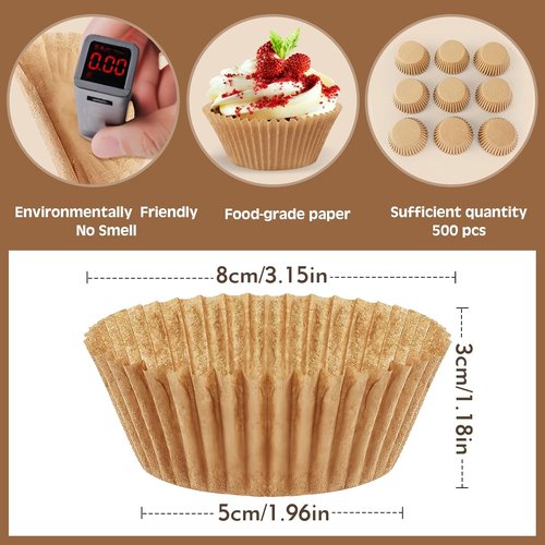Bake Choice 500PCS Brown Cupcake Liners - Food Grade, Non-Stick, Greaseproof Baking Wrappers