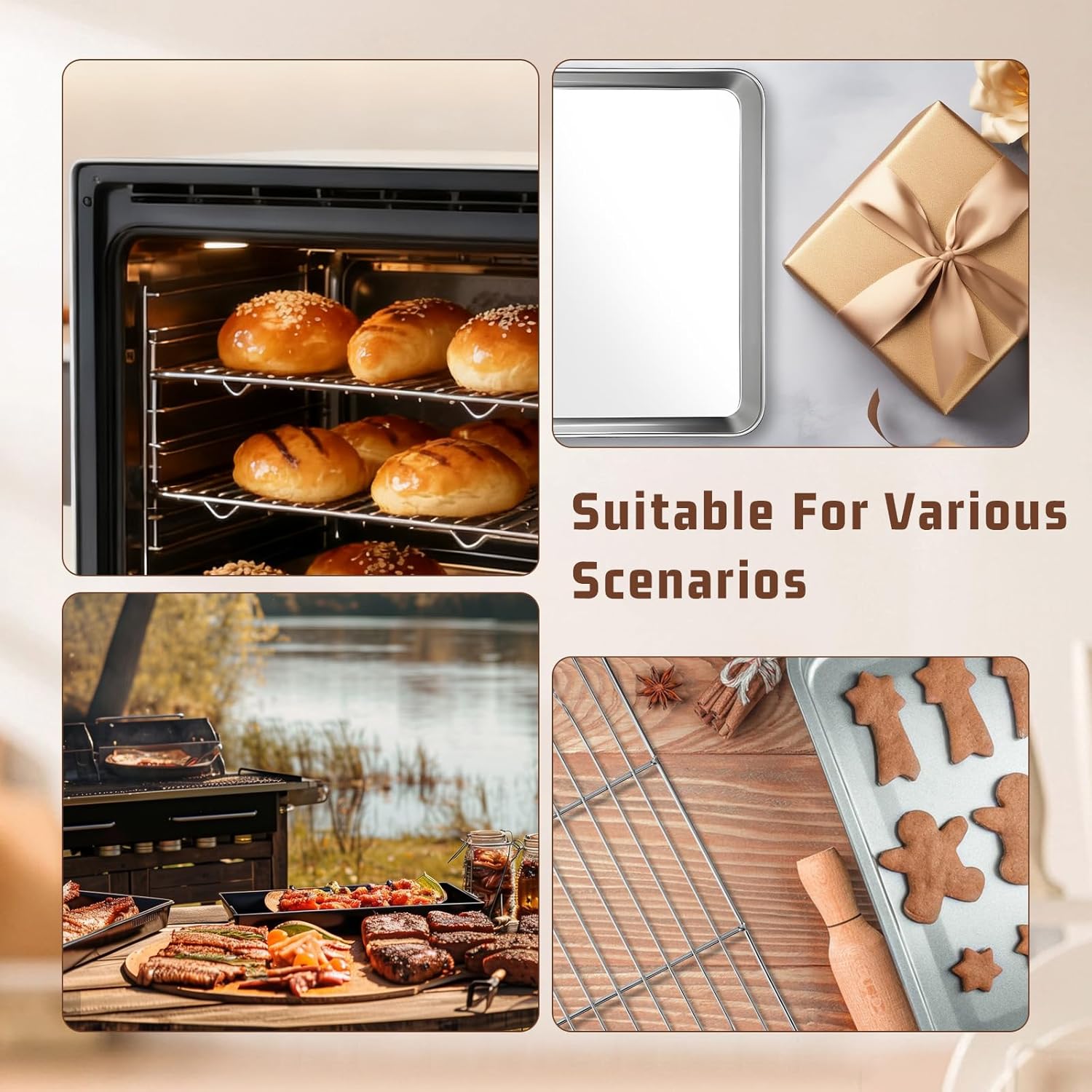 Stainless Steel Baking Sheet Set by [Brand Name] - 2 Pans & Racks, Rust-Free, Nonstick | 12.4 x 9.6 x 1.2 Inch