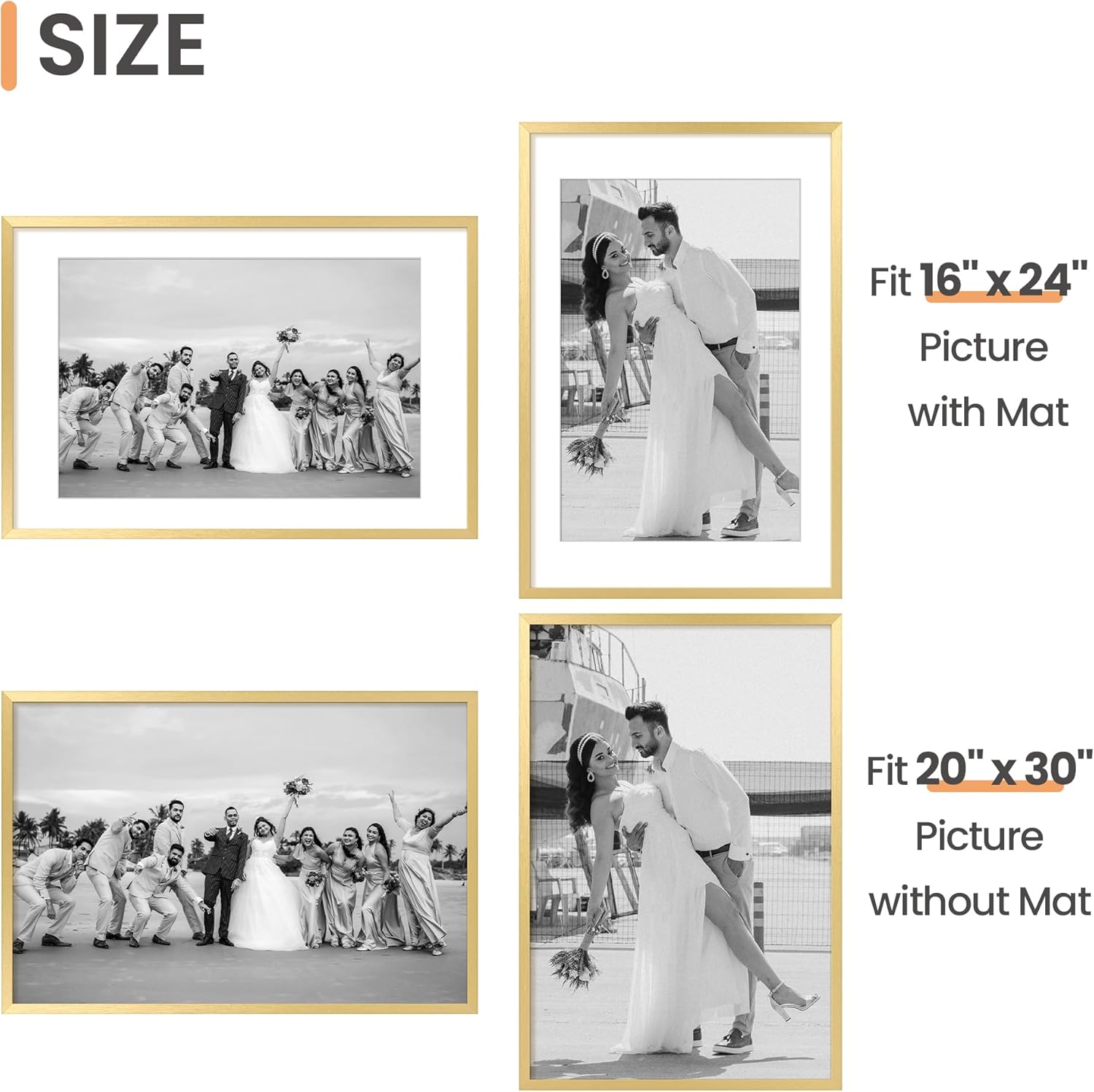 Upsimples 20x30 Poster Frame - Elegant Gold Wall Display for 16x24 Pictures with Mat or 20x30 Without Mat