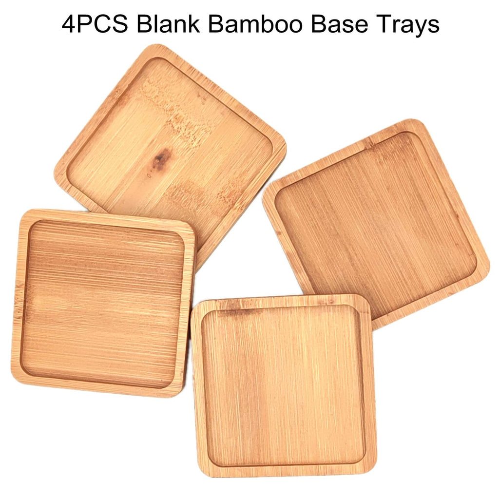 4PCS Mosaic Bamboo Coasters for Crafts, Blank Base Trays, Drinking Cup Coaster, Plant Coaster, Art Plate,DIY Mosaic Supplies (Square)