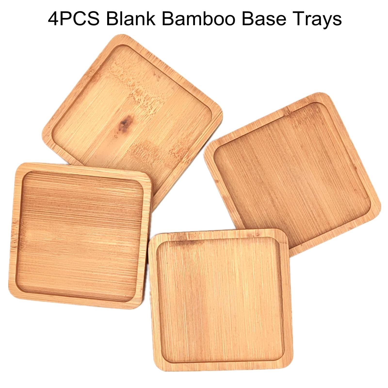 4PCS Mosaic Bamboo Coasters for Crafts, Blank Base Trays, Drinking Cup Coaster, Plant Coaster, Art Plate,DIY Mosaic Supplies (Square)