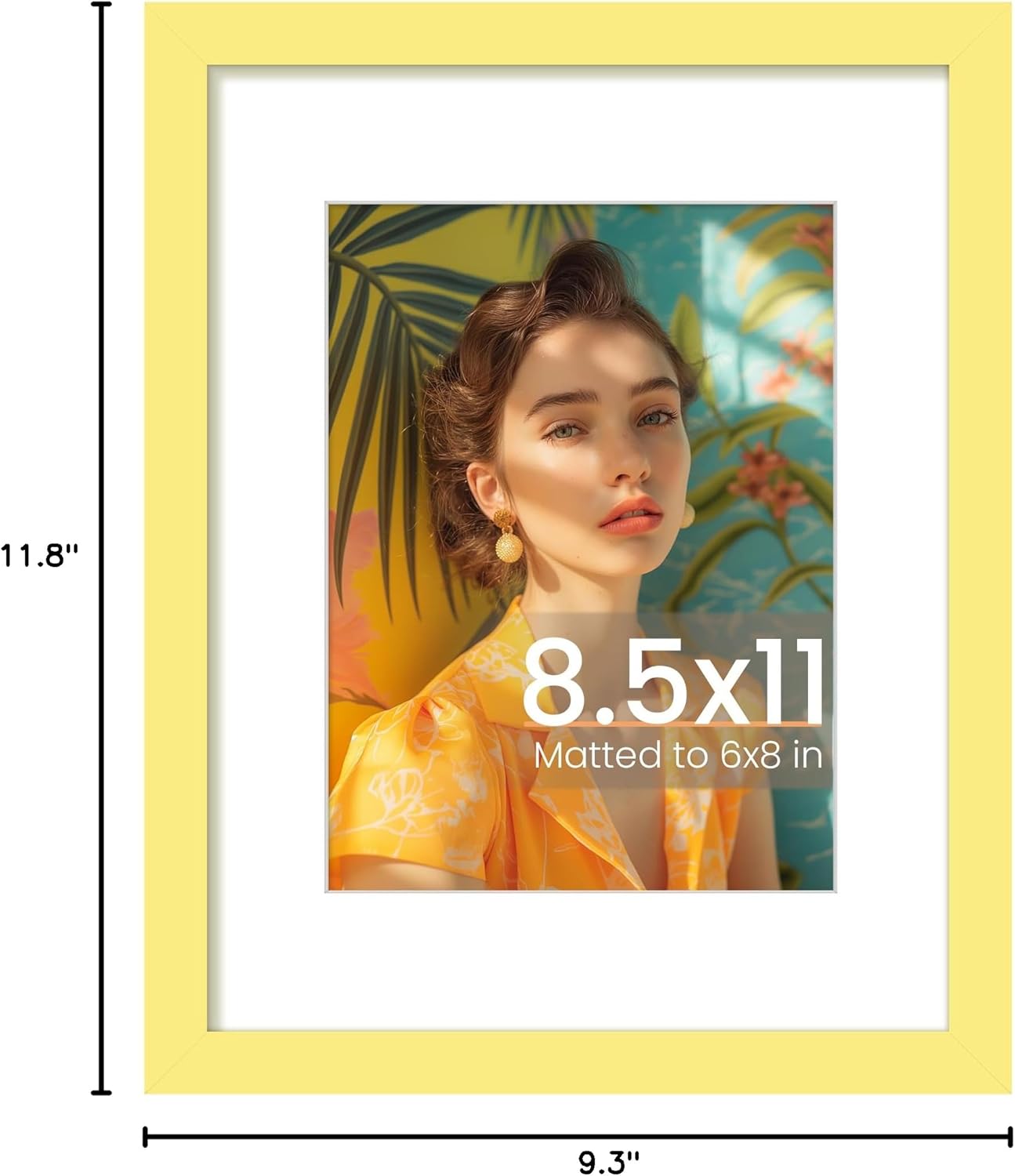 Upsimples 8.5 x 11 Picture Frame - Versatile Display for 6x8 Photos with Mat or 8.5 x 11 Without | Yellow, 1 Pack
