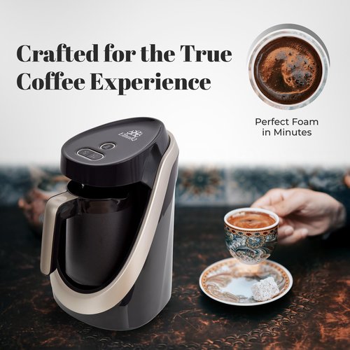 ETHNIQ Turkish Coffee Maker - 100% BPA Free, 120V, 1 to 4 Cup Brewing Capacity with Cook Sense Technology for Delicious Cup of Turkish & Greek Coffee, Turkish Coffee Pot (Dark Silver)