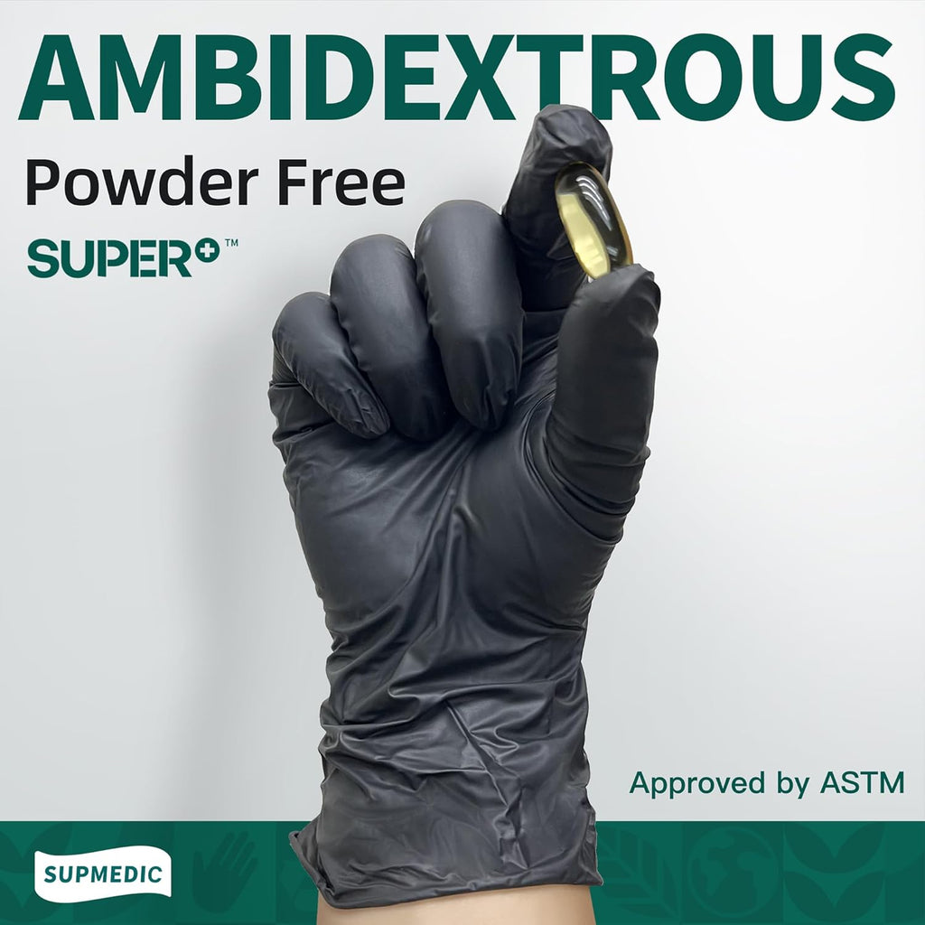 Supmedic Vinyl Disposable Exam Gloves - Black 4Mil, Powder-Free & Latex-Free | Medical & Food Safe, 100 Ct