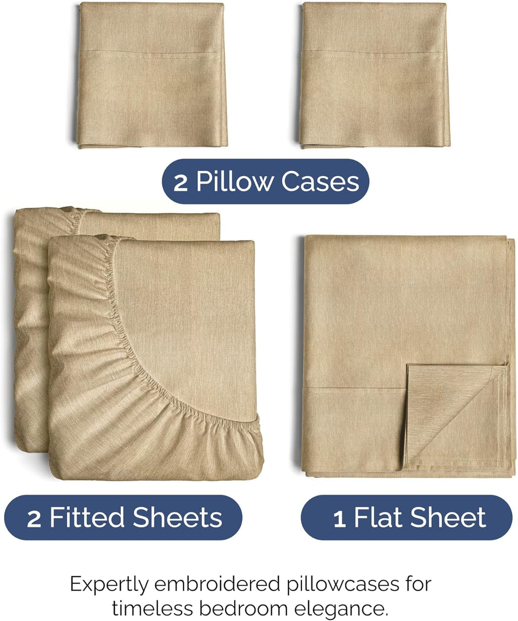 Split King Size 5-Piece Sheet Set - Comfy Cooling Bed Sheets | Hotel Luxury Bedding - Tan