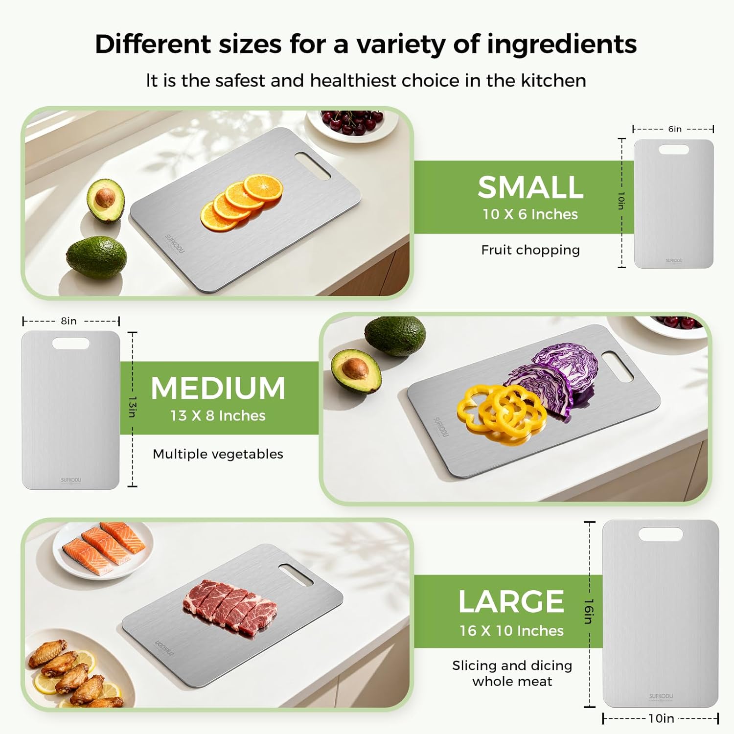 Titanium Cutting Board Set - 100% Double-Sided, Non-Toxic, Dishwasher Safe | 3 Sizes for Raw & Cooked Food