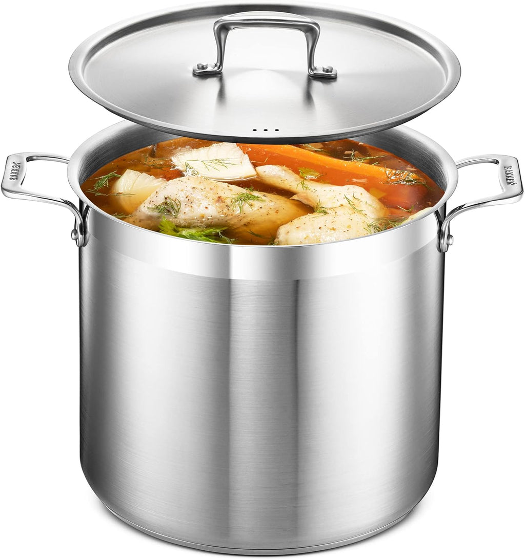 Stainless Steel Stockpot by [Brand Name] - 16 Quart Capacity, Durable 18/8 Steel, Even Heating, Oven Safe Up to 500°F
