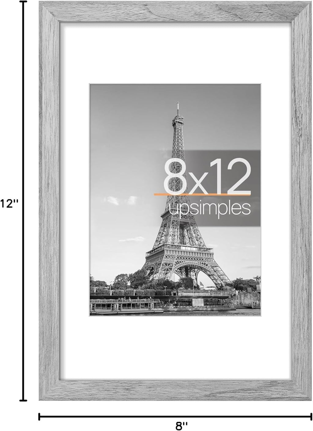 Upsimples 8x12 Picture Frame - Versatile Display for 6x8 Photos with Mat or 8x12 Without - Gray, 1 Pack