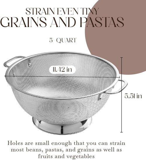 Bellemain Colander - 5 Qt Stainless Steel Strainer with Handle for Pasta, Vegetables & More